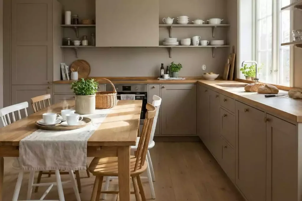 la cuisine le lin et les couleur taupe