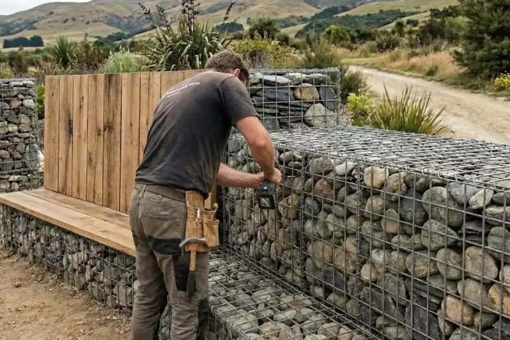 comment fixer bois sur le gabion