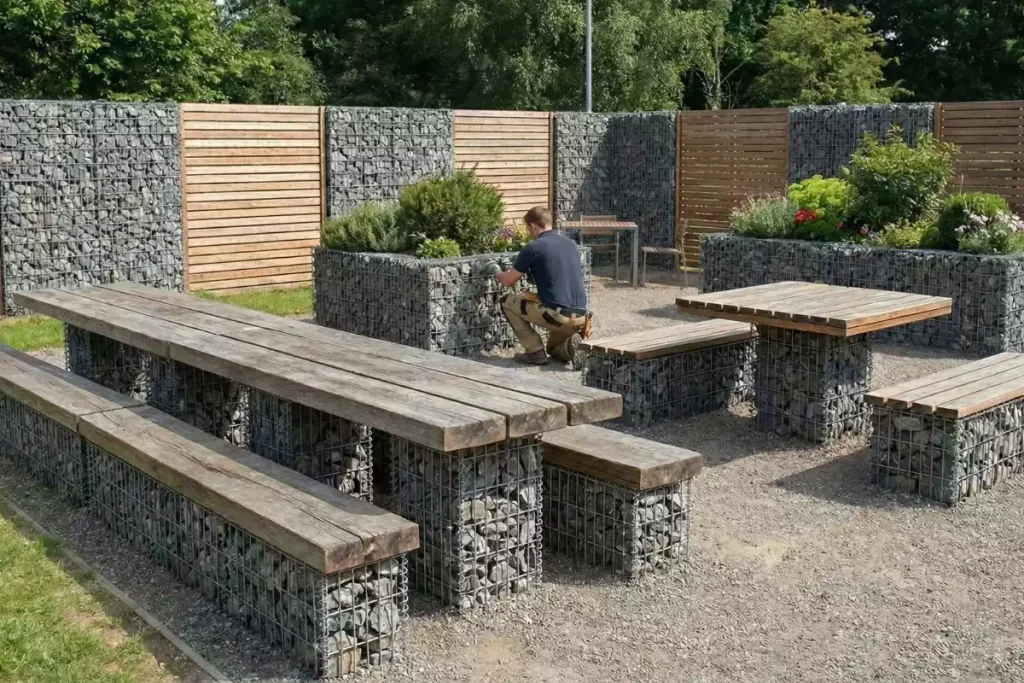 comment fixer le bois sur gabion