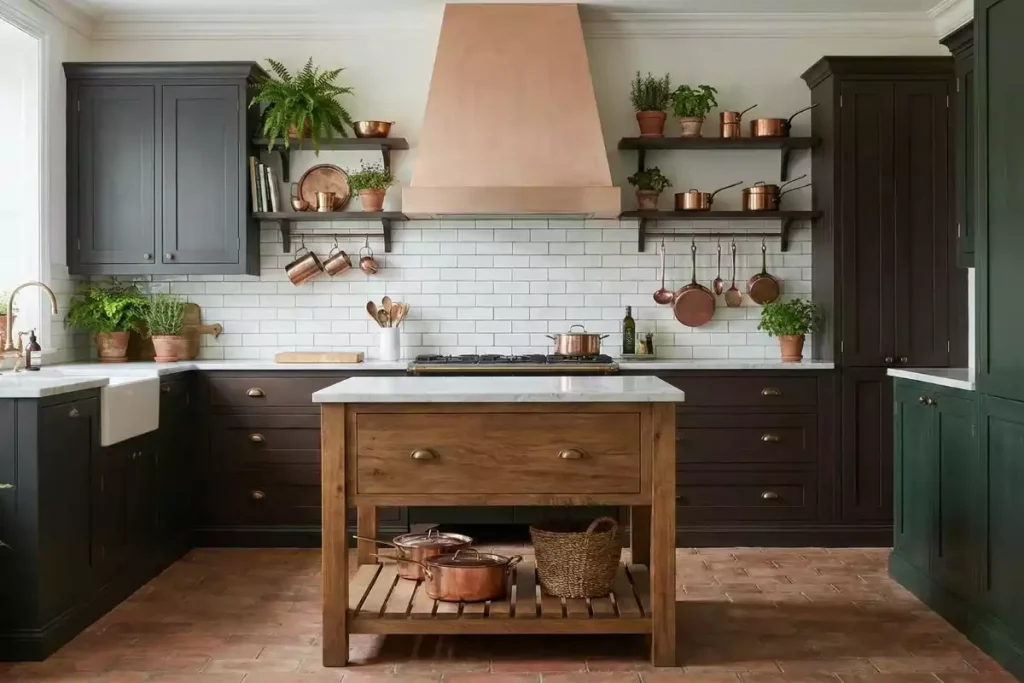 cuisine taupe sol travertin
