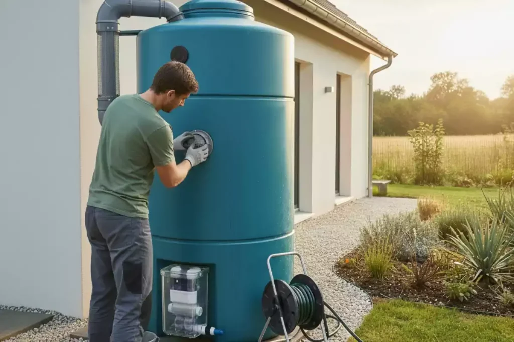 Poser cuve récupération eau de pluie 1000 L