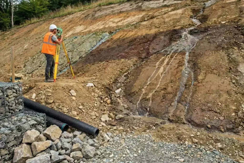 poser des gabions sur terrain en pente