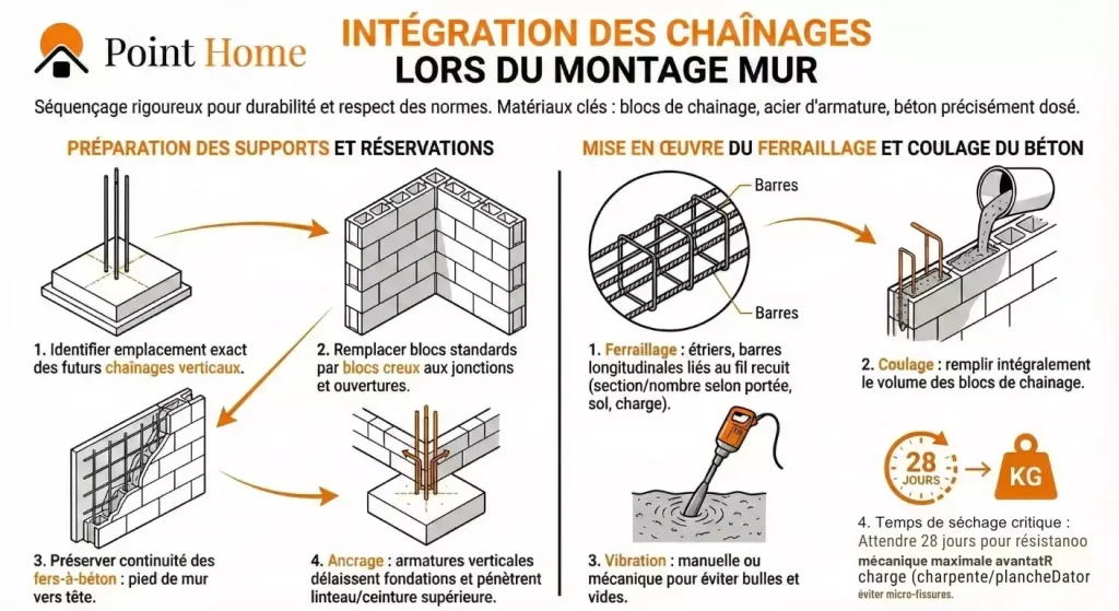 réaliser chaînage mur parpaing