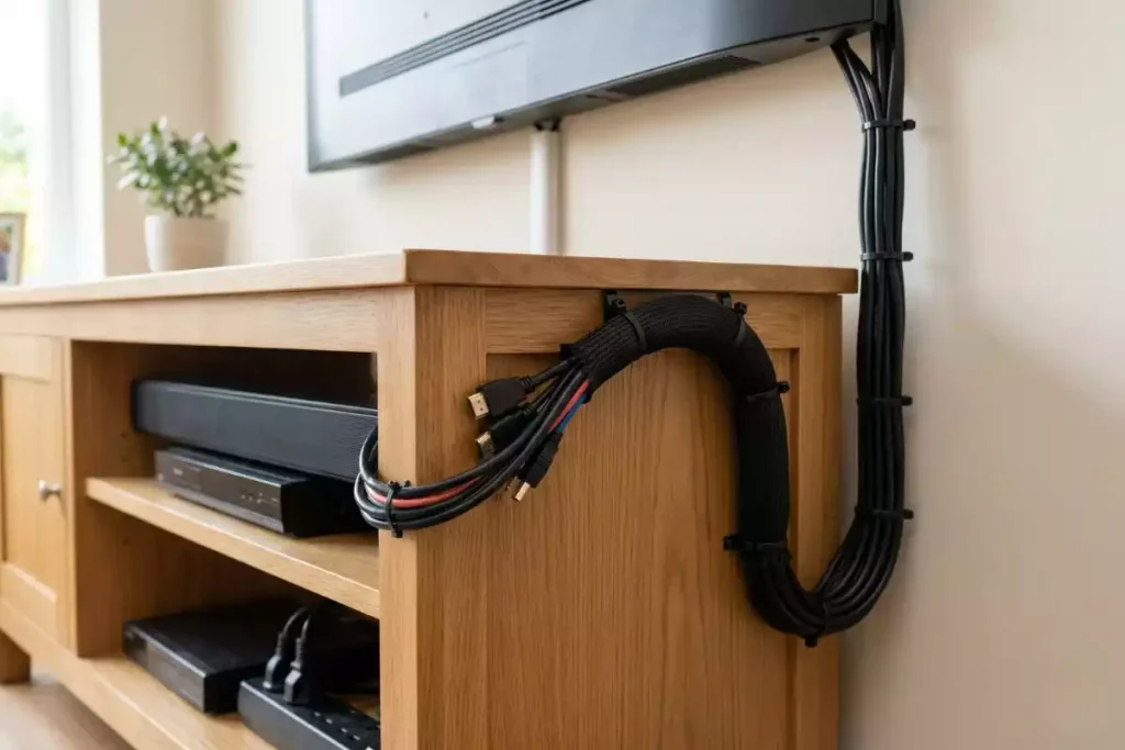 cacher fils tv au mur