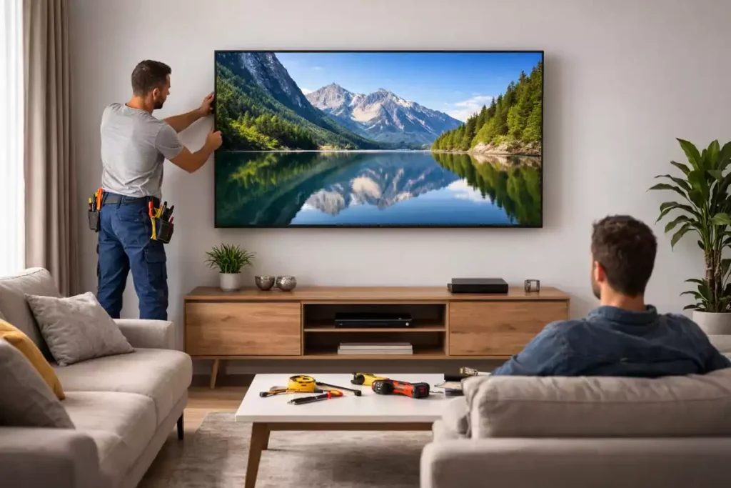 quelle hauteur tv 65 pouces fixation mur