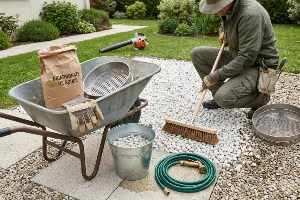 astuce nettoyer cailloux blancs bicarbonate