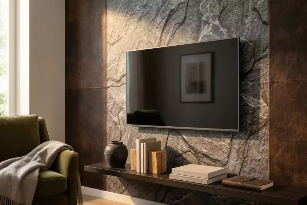 habillage mur papier peint derrière tv