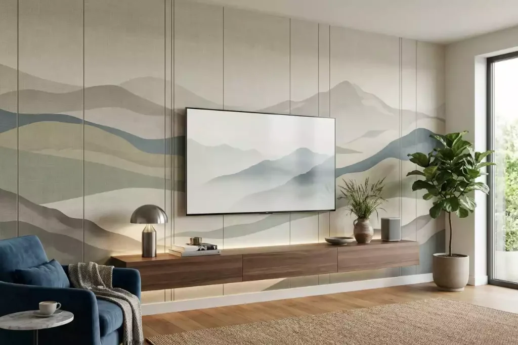 mur derrière tv papier peint habillage