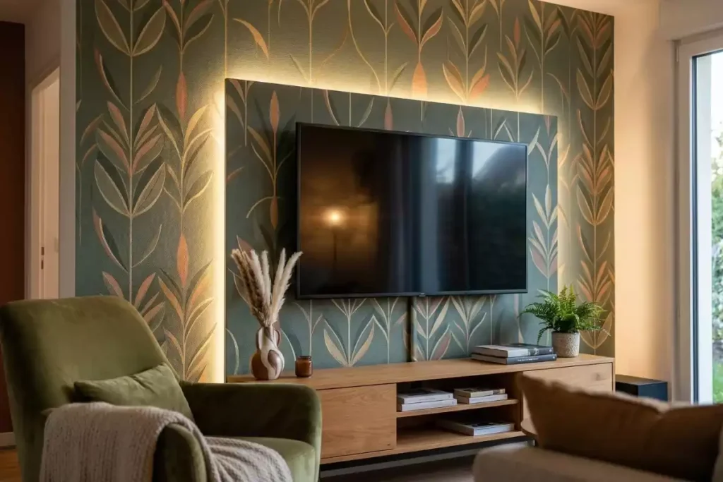 papier peint habillage mur derriere tv
