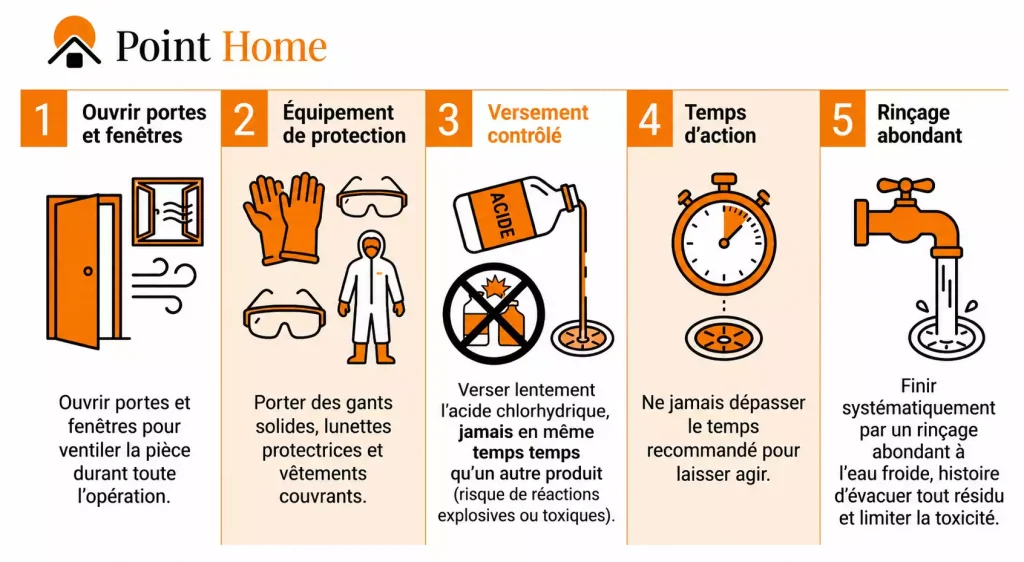 Acide chlorhydrique dans les canalisations : combien de temps faut-il laisser agir ?