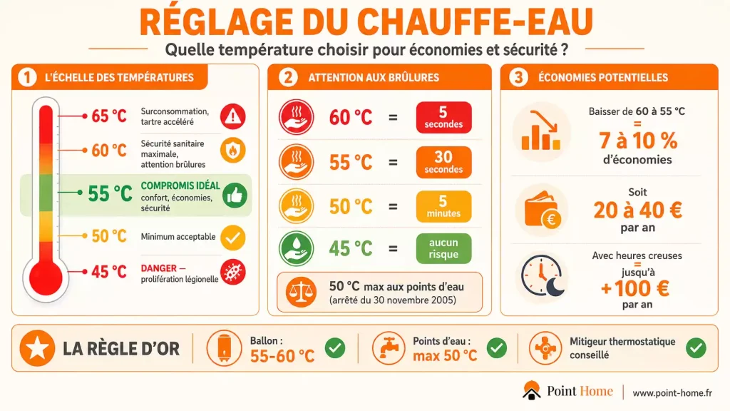 Réglage de la température du chauffe-eau
