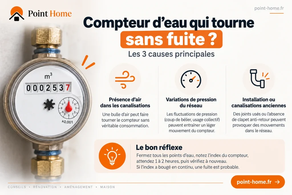 Compteur d'eau qui tourne sans fuite : air dans la canalisation